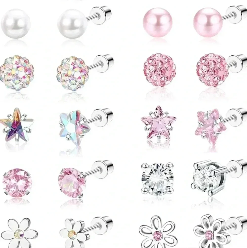 12Pairs Hypoallergenic Earrings for Girls Women Surgical Steel Screw Back Earrin